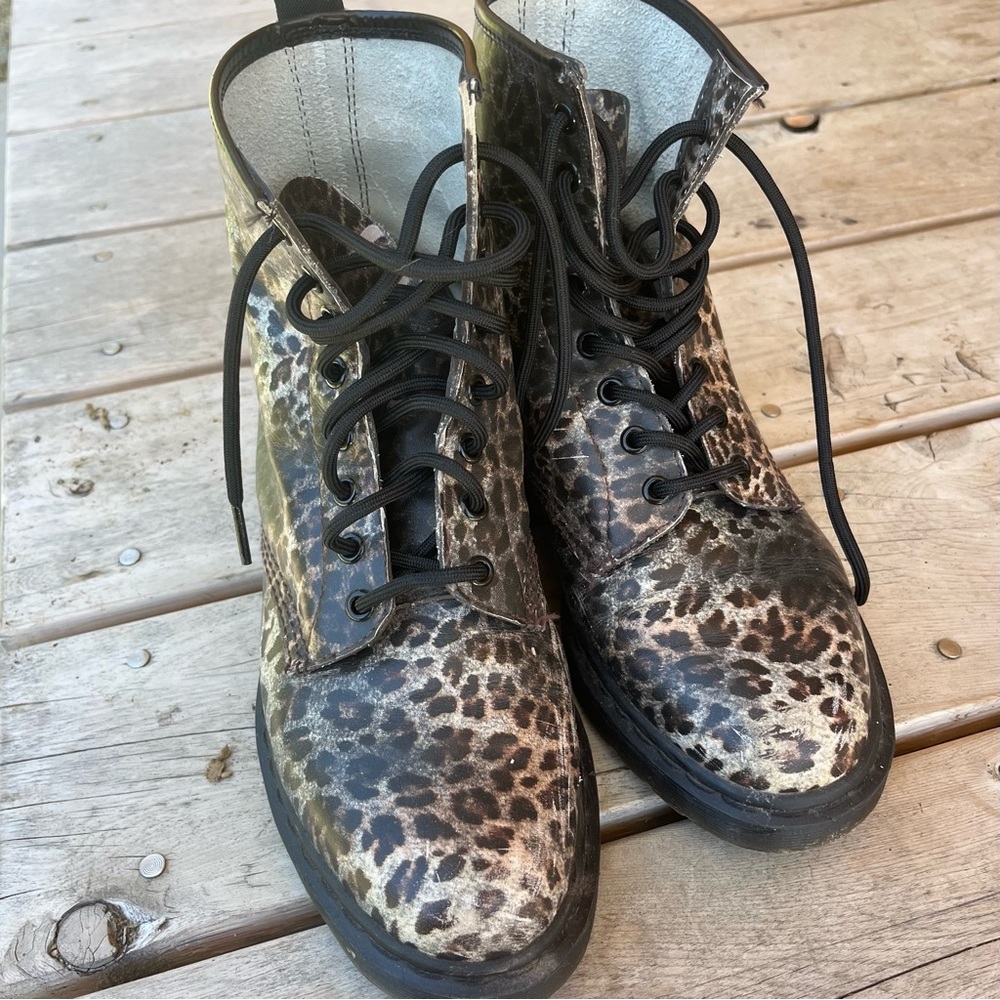 Leopard print leather doc martens, GUC